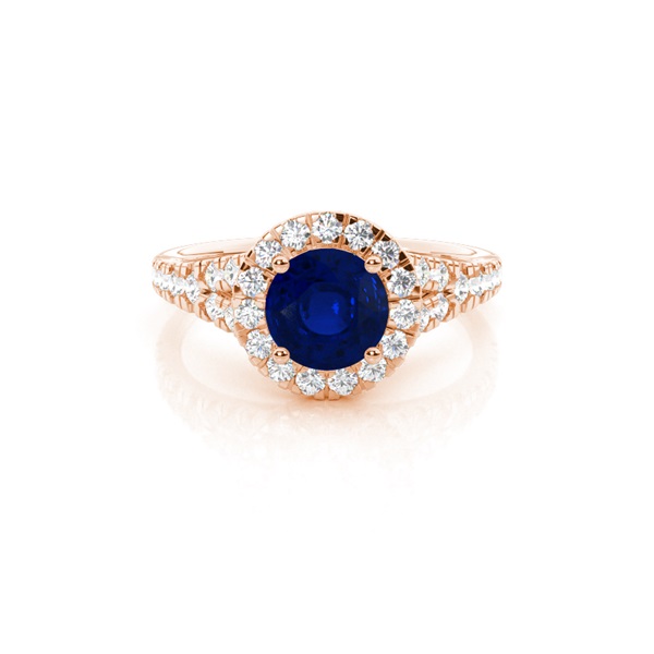 Prong Setting Blue Sapphire Side Stone Halo Engagement Ring