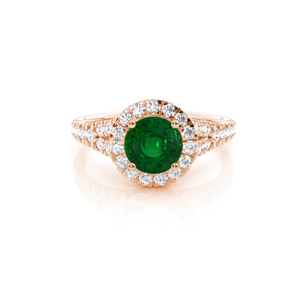 Prong Setting Emerald Side Stone Halo Engagement Ring