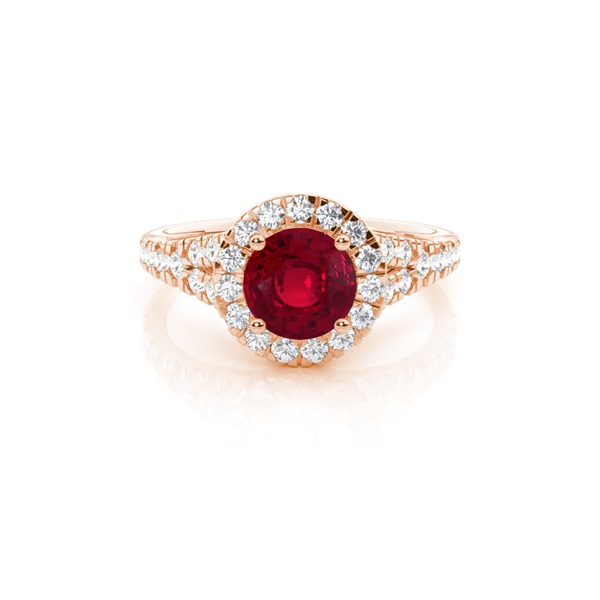 Prong Setting Ruby Side Stone Halo Engagement Ring