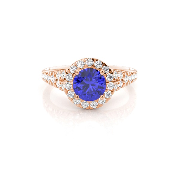 Prong Setting Tanzanite Side Stone Halo Engagement Ring