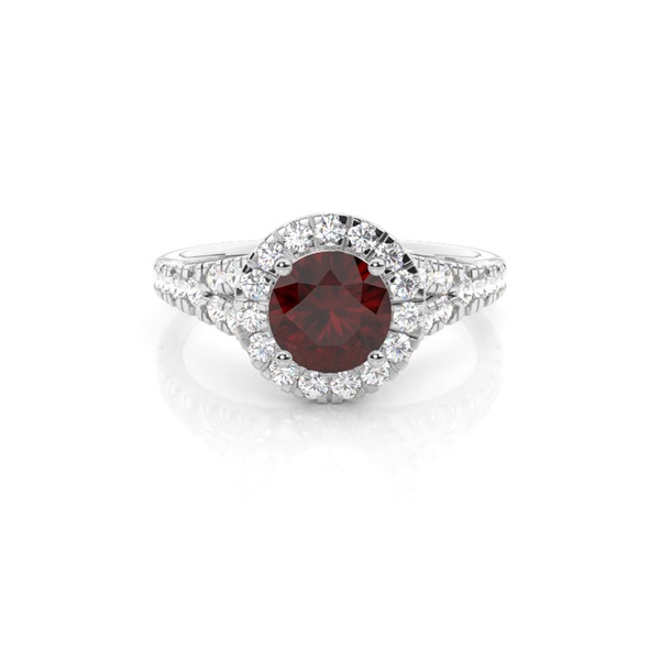Prong Setting Garnet Side Stone Halo Engagement Ring