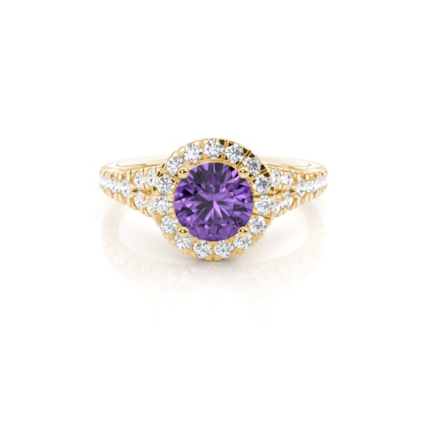 Prong Setting Amethyst Side Stone Halo Engagement Ring