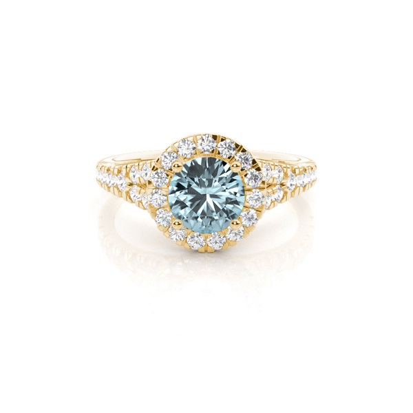Prong Setting Aquamarine Side Stone Halo Engagement Ring