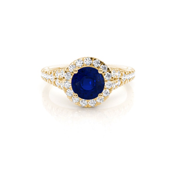 Prong Setting Blue Sapphire Side Stone Halo Engagement Ring