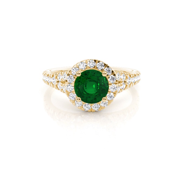 Prong Setting Emerald Side Stone Halo Engagement Ring