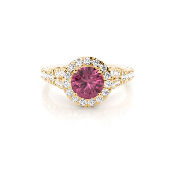 Prong Setting Pink Tourmaline Side Stone Halo Engagement Ring