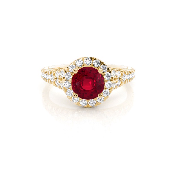 Prong Setting Ruby Side Stone Halo Engagement Ring