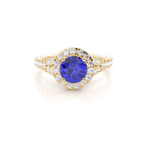 Prong Setting Tanzanite Side Stone Halo Engagement Ring
