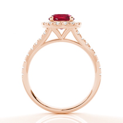 Prong Setting Ruby Side Stone Halo Engagement Ring