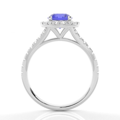 Halo-Verlobungsring Mit Tansanit-Seitenstein In Krappenfassung