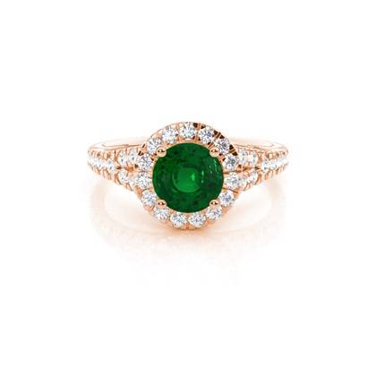 Prong Setting Emerald Side Stone Halo Engagement Ring