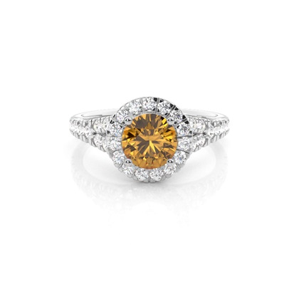 Prong Setting Citrine Side Stone Halo Engagement Ring