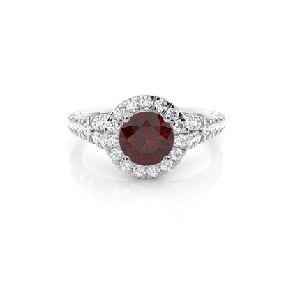 Prong Setting Garnet Side Stone Halo Engagement Ring
