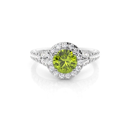 Prong Setting Peridot Side Stone Halo Engagement Ring