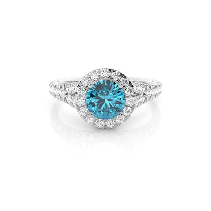 Prong Setting Topaz Side Stone Halo Engagement Ring