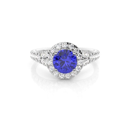Prong Setting Tanzanite Side Stone Halo Engagement Ring