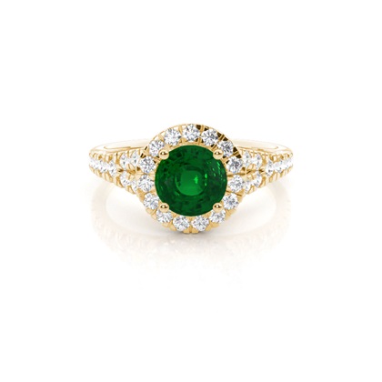 Prong Setting Emerald Side Stone Halo Engagement Ring