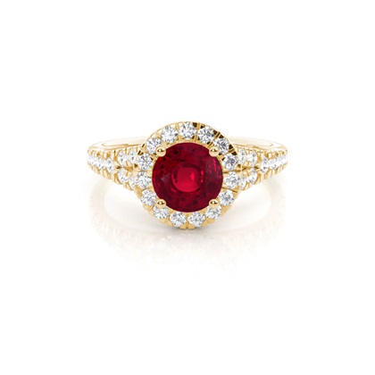 Prong Setting Ruby Side Stone Halo Engagement Ring