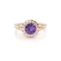 Prong Setting Amethyst Side Stone Halo Engagement Ring