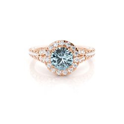 Prong Setting Aquamarine Side Stone Halo Engagement Ring