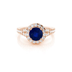 Prong Setting Blue Sapphire Side Stone Halo Engagement Ring