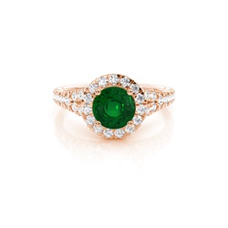 Prong Setting Emerald Side Stone Halo Engagement Ring