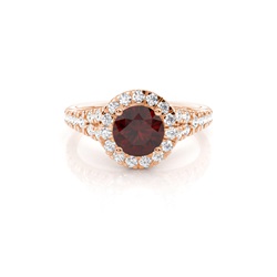 Prong Setting Garnet Side Stone Halo Engagement Ring