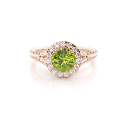 Prong Setting Peridot Side Stone Halo Engagement Ring