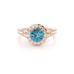 Prong Setting Topaz Side Stone Halo Engagement Ring