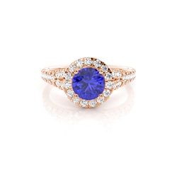 Prong Setting Tanzanite Side Stone Halo Engagement Ring