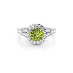 Prong Setting Peridot Side Stone Halo Engagement Ring