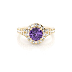 Prong Setting Amethyst Side Stone Halo Engagement Ring