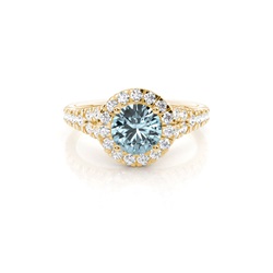 Prong Setting Aquamarine Side Stone Halo Engagement Ring