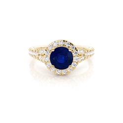 Prong Setting Blue Sapphire Side Stone Halo Engagement Ring