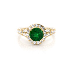 Prong Setting Emerald Side Stone Halo Engagement Ring