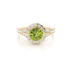 Prong Setting Peridot Side Stone Halo Engagement Ring