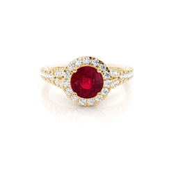 Prong Setting Ruby Side Stone Halo Engagement Ring