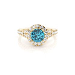 Prong Setting Topaz Side Stone Halo Engagement Ring