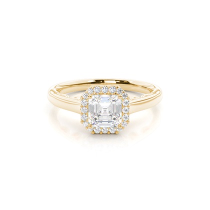 Asscher Yellow Gold Halo Diamond Engagement Rings