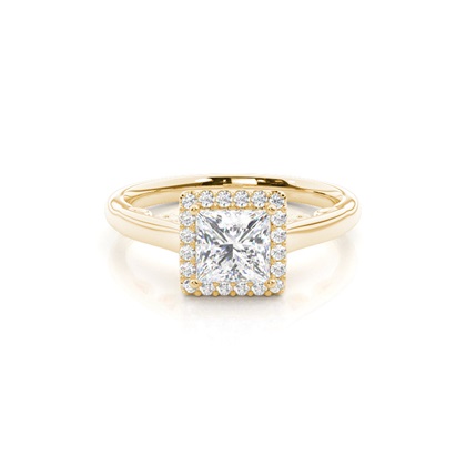 Princess Yellow Gold Halo Diamond Engagement Rings