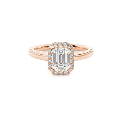 Emerald Rose Gold Halo Diamond Engagement Rings