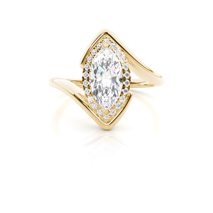 Marquise Yellow Gold Halo Diamond Engagement Rings