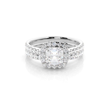 Asscher Bridal Diamond Engagement and Wedding Ring Sets
