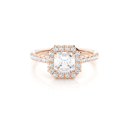 Asscher Rose Gold Halo Diamond Engagement Rings