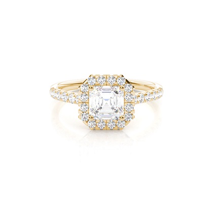 Asscher Yellow Gold Halo Diamond Engagement Rings