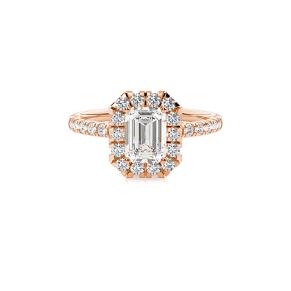 Emerald Rose Gold Halo Diamond Engagement Rings