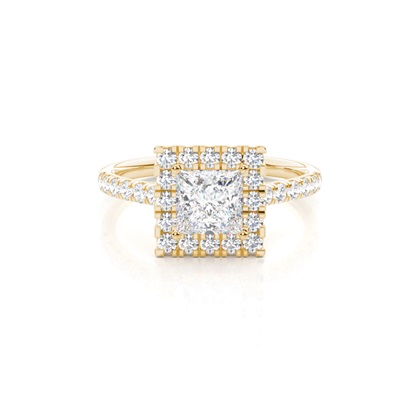Princess Yellow Gold Halo Diamond Engagement Rings
