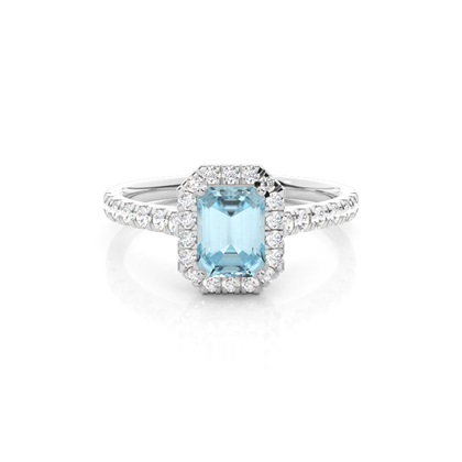 Prong Setting Aquamarine Halo Engagement Ring