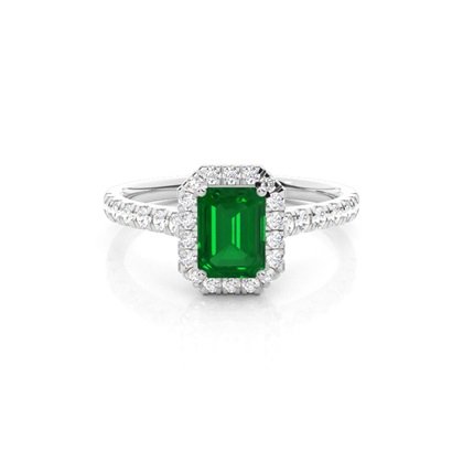 Prong Setting Emerald Halo Engagement Ring
