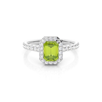Prong Setting Peridot Halo Engagement Ring